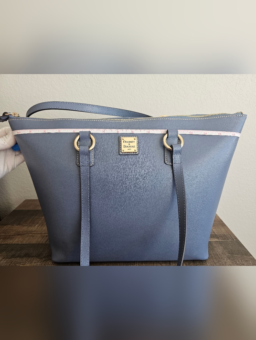 Dooney & Bourke Blue Saffiano-Style Tote with Gold Hardware - Picture 5 of 16